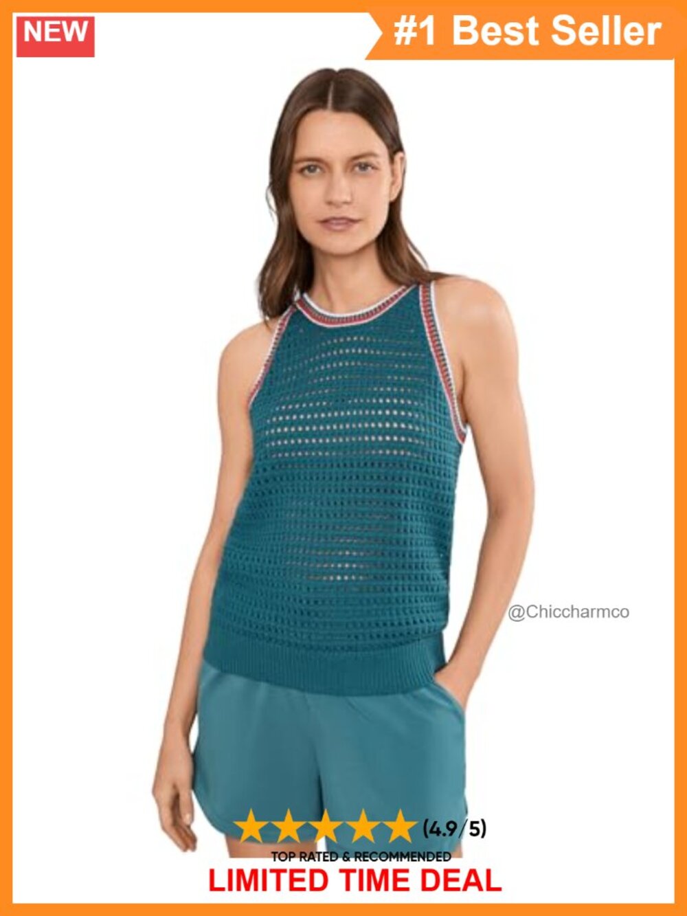 Varley Aberg Halter Knit Top 100% Cotton Sleeveless Pullover